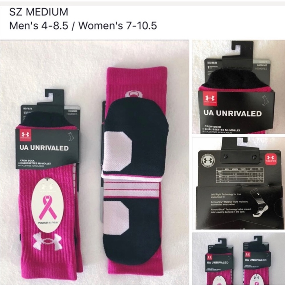 NEW UNDER ARMOUR BREAST CANCER AWARENESS SOCKS